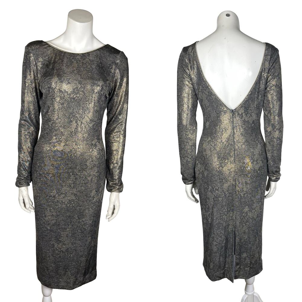 Dress The Population Dress Women's Large Emery Metallic Jersey Open Back MadeUSA